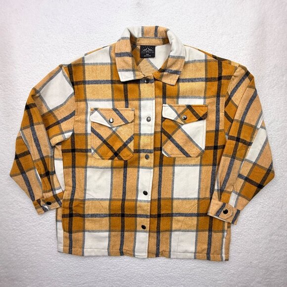 HFX Snap Front Orange Plaid Flannel Shacket Wool Blend Cabincore Outdoor Size M - Picture 5 of 11